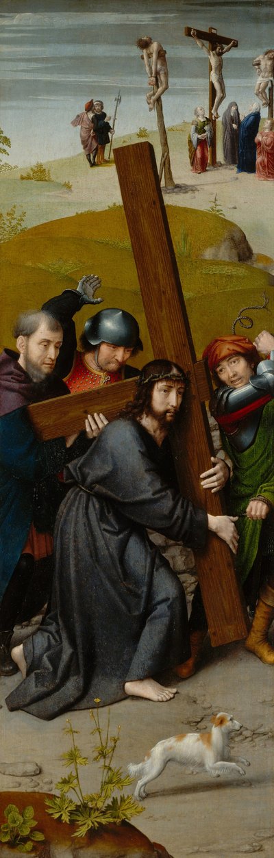 Kristus bär korset, med korsfästelsen, c.1510 (olja på ekpanel) av Gerard David