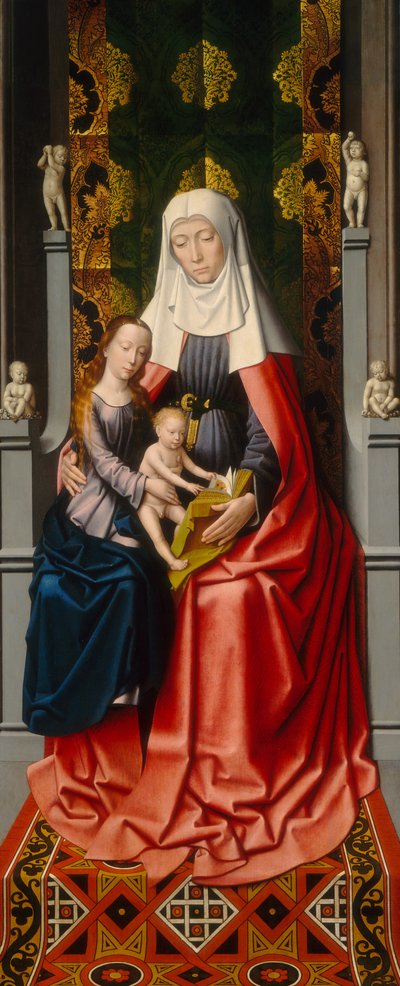 Saint Anne-altartavlan: Saint Anne med jungfrun och barnet [mittpanelen], ca. 15001520. av Gerard David