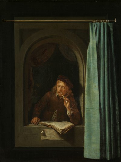 Man som röker en pipa av Gerrit Dou