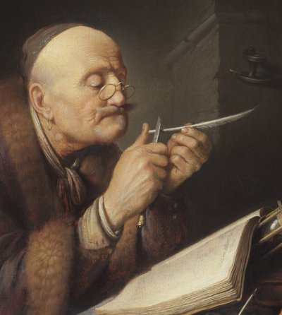 Forskare vässar en fjäderpenna av Gerrit Dou