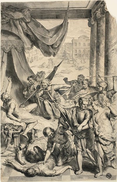 Studie för Simeon och Levi dräper sichemiterna, från Figures de la Bible av Gerard Hoet I