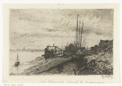 flod vy Det flamländska huvudet nära Antwerpen (titel på objekt) av Gerard Jan Bos (signed by artist)