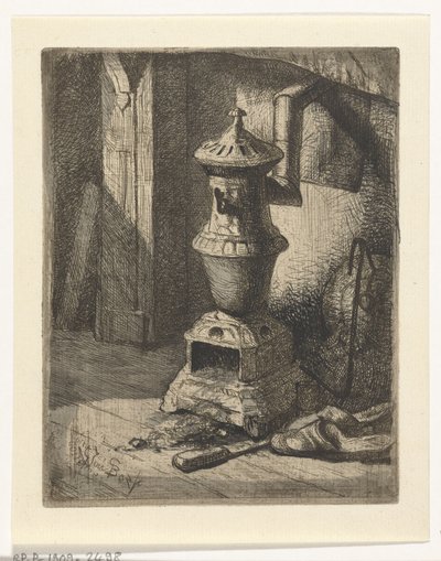 Studie av en inredning med kamin av Gerard Jan Bos