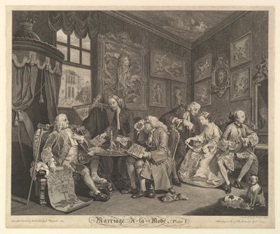 Vigsel A-la-Mode, tavla I, 1 april 1745. av Gerard Jean Baptiste Scotin