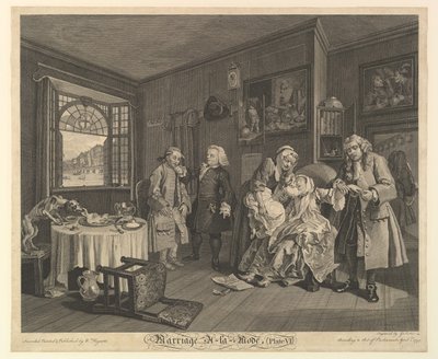 Vigsel A-la-Mode, tavla VI, 1 april 1745. av Gerard Jean Baptiste Scotin