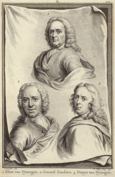 Porträtt av Elias van Nijmegen, Gerard Sanders och Dionys van Nijmegen av Gerard Sanders