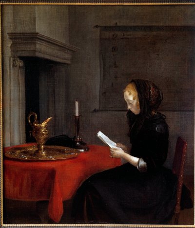 Kvinna som läser ett brev. Målning av holländaren Gerard Ter Borch (1617-1681) av Gerard ter Borch