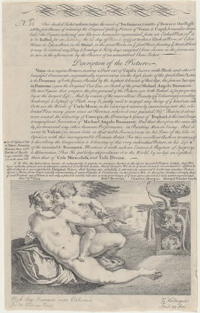 Lotteriet till målningen av Venus och Amor efter Michelangelo, 1734. av Gerard Vandergucht