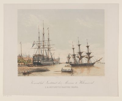 Corvette Z.M. Urania och linjens skepp Z.M. Kortenaert Royal Institute of the Navy i Willemsoord och H.M. Instruktionsfartyg Urania (titel på objekt) av Gerard Voorduin