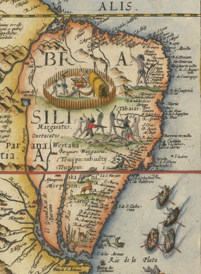 Karta över Sydamerika, 1593 (beskuren) av Gerard de Jode