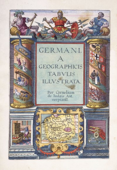Titelsida till del 2, "Germania geographic maps illustrated", 1593 av Gerard de Jode