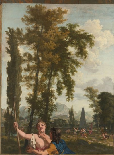 Italienskt landskap med herde och herdinna Dekoration för ett rum i Jacob de Flines hus i Amsterdam (serietitel) av Gerard de Lairesse