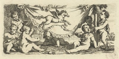 Putti gör musik med Pegasus av Gerard de Lairesse