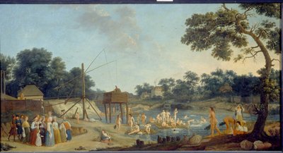 Utsikt över Serebryanicheskaya-badhusen i Moskva, Olja på duk av Gerard de la Barthe - Ryska statens museum, St Petersburg av Gerard de la Barthe