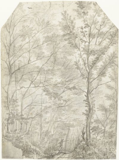 Forest of the Villa Madama utanför Rom, med en jägare av Gerard ter Borch (I)