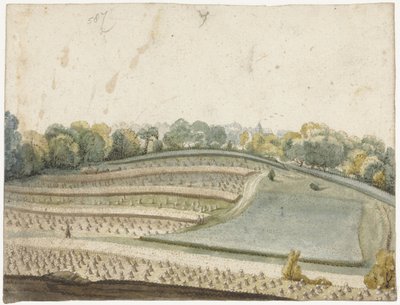 Panorama över ett böljande vetefält sett från ovan av Gerard ter Borch (I)