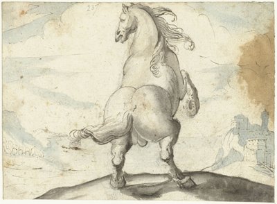 Uppfödande häst framför en italiensk hamnutsikt av Gerard ter Borch (I)