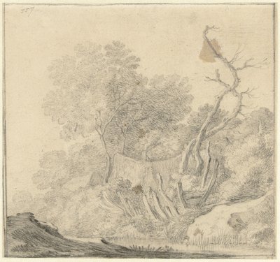 Hus mellan träd nära vatten av Gerard ter Borch (II) (possibly)