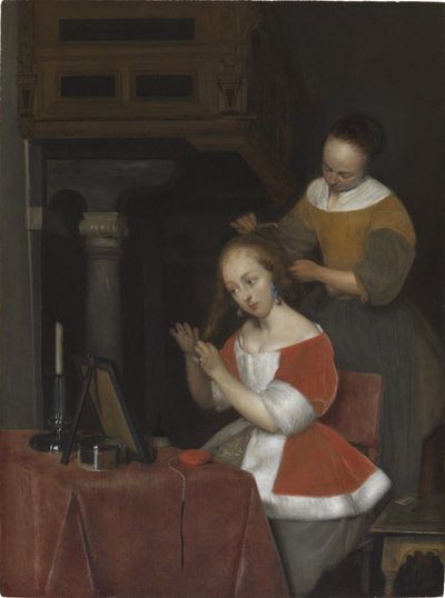 Kvinna sittande vid sin toalett av Gerard ter Borch