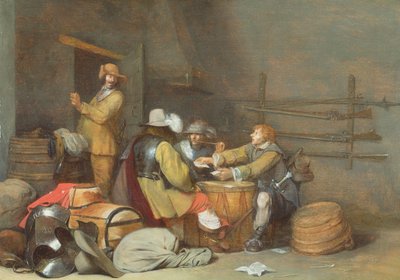 Soldater som spelar kort i ett vaktrum av Gerard ter Borch
