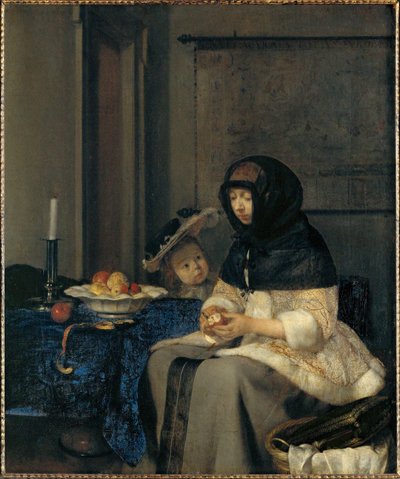 Äppelskalaren (olja på duk) av Gerard ter Borch or Terborch