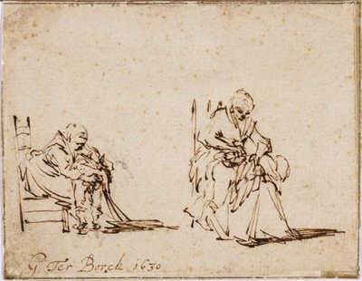 Två studier av en kvinna som tvättar ett barn av Gerard ter Borch