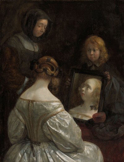 Kvinna vid en spegel, ca. 1652 av Gerard ter Borch