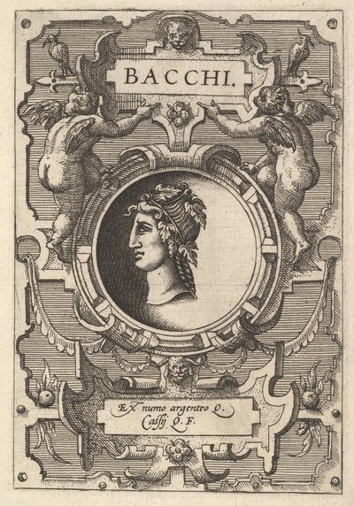 Byst av Bacchus omgiven av remmar, från seriens Deorum dearumque, en uppsättning bilder..., 1573 av Gerard van Groeningen