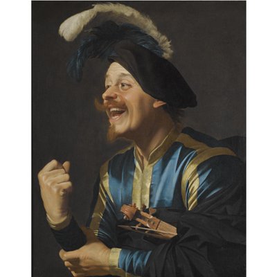 Skrattande musiker med en violin under armen av Gerard van Honthorst