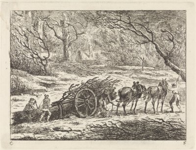 Landskap med en vagn dragen av två hästar Landskap (serie C) (serietitel) av Gerard van Nijmegen