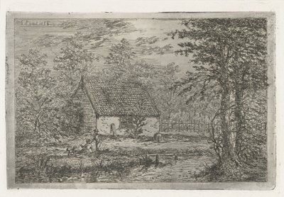 Par med hund i ladan Skogsmästarens lada i Haag av Gerardus Emaus de Micault