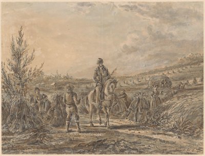 Landskap med ryttare bland skördebönder av Gerardus Emaus de Micault