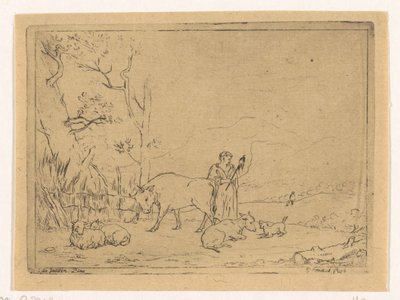 Spinnande herdinna av Gerardus Emaus de Micault