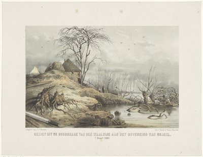 Waaldijks genombrott Utsikt över den Waaldijks genombrott på toppen av Brakel 7 mars 1801 (titel på objekt) av Gerardus Johannes Bos