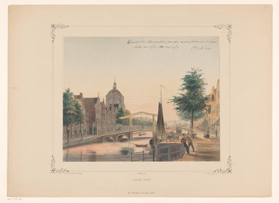 Utsikt över Oude Vest i Leiden Gammal väst (titel på objekt) av Gerardus Johannes Bos