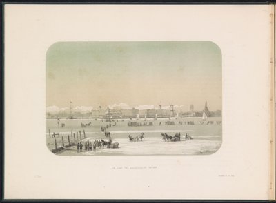 Isunderhållning på Maas i Rotterdam, sett från Katendrecht, 1855 Staden Katendrecht sett (titel på objekt) Isunderhållningen på Maas i Rotterdam i februari 1855, med bildtexter (serietitel på objekt) av Gerardus Johannes Bos