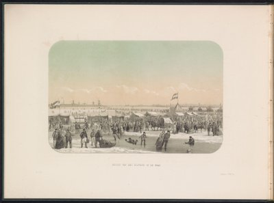 Isunderhållning på Maas i Rotterdam, sett från fästet, 1855 Utsikt över fästet på Maas (titel på objekt) Isunderhållningen på Maas i Rotterdam i februari 1855, med bildtexter (serietitel på objekt) av Gerardus Johannes Bos