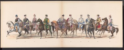 Masquerade of the Leiden Students, 1870 (skylt 10) Klädd procession som hölls av medlemmarna i Leidens studentkår den 7 juni 1870, för att fira 295-årsjubileet av Leidsche Hoogeschool, representerande ett besök i Leiden i av Gerardus Johannes Bos