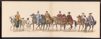 Masquerade of the Leiden Students, 1875 (skylt 10) Maskerad som hölls av medlemmarna i Leidens studentkår den 15 juni 1875 för att fira 300-årsjubileet av Leidsche Hoogeschool, föreställande Leidsche Hoogeschool, avbildad i av Gerardus Johannes Bos