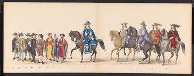 Masquerade of the Leiden Students, 1875 (skylt 15) Maskerad som hölls av medlemmarna i Leidens studentkår den 15 juni 1875 för att fira 300-årsjubileet av Leidsche Hoogeschool, föreställande Leidsche Hoogeschool, avbildad i av Gerardus Johannes Bos