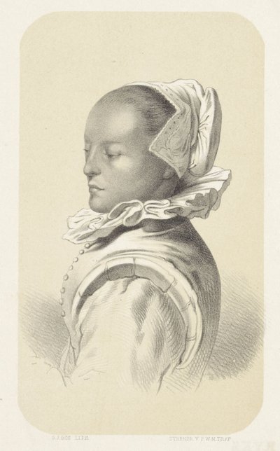 Kvinna med vit mössa och krage av Gerardus Johannes Bos