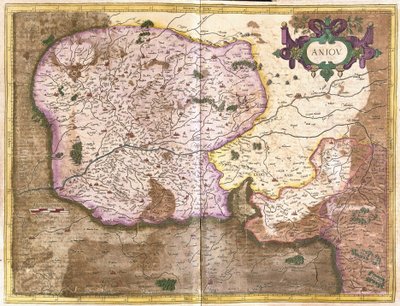 Anjou, länder i Loire, Frankrike (gravyr av Gerardus Mercator