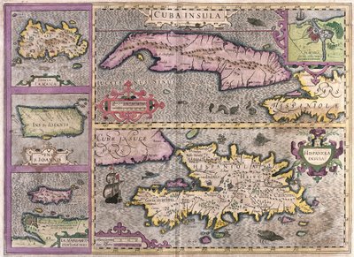 Kuba, Jamaica, Haiti, Puerto Rico (Karibien) (gravyr av Gerardus Mercator