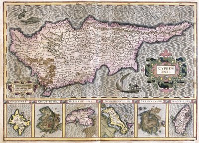Cypern och öarna Stalimini (Lemnos) Chios, Mitilene, Negroponte, Cerigo och Rhodus (gravyr av Gerardus Mercator