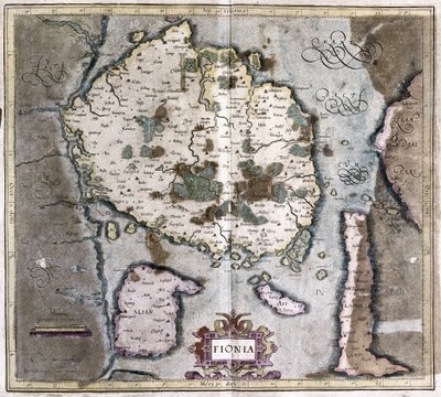 Danmark (ön Langeland med Odense) (gravyr av Gerardus Mercator