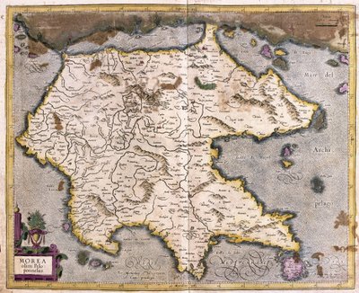 Grekland och Peloponnesos (gravyr av Gerardus Mercator