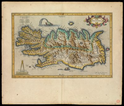 Islandia, Per Gerardum Mercatorem cum privilegio, ca 1595 (bläck, akvarell, gravyr, papper) av Gerardus Mercator