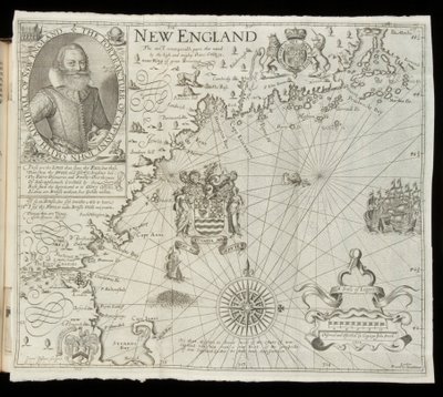 Karta över New England, från Historia Mundi: eller Mercators Atlas, London, 1635 av Gerardus Mercator
