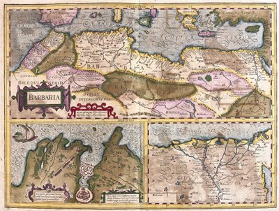 Nordafrika med belägring av Tunis och Nildeltat (gravyr av Gerardus Mercator