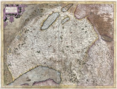 Nordost om Genève, Schweiz (gravyr av Gerardus Mercator